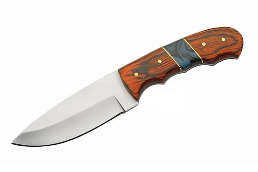 SZCO Full Tang Hunting Knife 8 Inch - Pocket Knife with Stainless Steel Blade, Burnt Orange Resin/Wood Handle & Leather Sheath - Camping Knife for Hunting and Hiking for Men