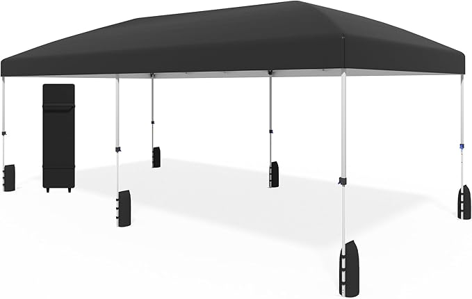 10x20 Pop Up Canopy - Instant Setup Beach Tent with Wheeled Carry Bag, 12 Sandbags & 6 Guy Lines, Portable Sun Shade for Camping, Events, Silver Coated Top, Black