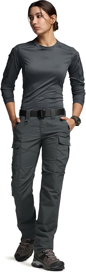 CQR Women's Flex Stretch Tactical Pants, Water Resistant Ripstop Cargo Work Pants with Pockets for Outdoor & Hiking