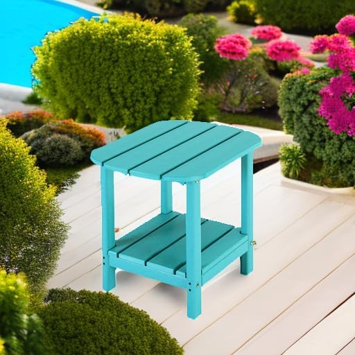 LZRS Double Adirondack Side Table, Outdoor Side Tables, End Tables for Patio, Backyard,Pool, Indoor Companion, Easy Maintenance & Weather Resistant(Turquoise)