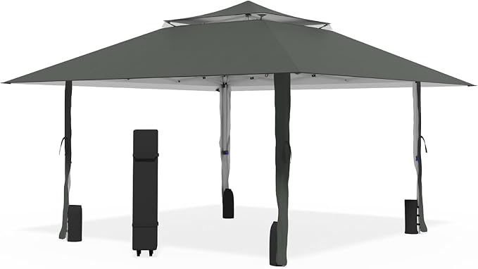 Favofamilie13x13 FT Pop Up Canopy, Instant Setup Gazebo with Wheeled Carry Bag, 4 Sandbags & 4 Ropes, UV-Resistant Top, Heavy Duty Outdoor Shelter for Backyard Camping Events, Grey