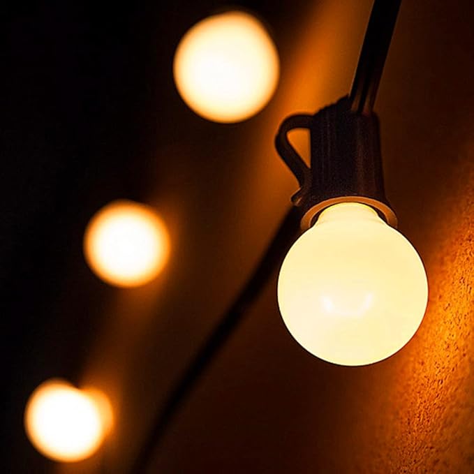 G40 Outdoor Frosted String Lights, 25Ft Globe Frosted White String Lights with 27 Small Round Bulbs, Waterproof Connectable Hanging Lights for Outside Backyard Porch Umbrella Bistro Decor, Black Wire