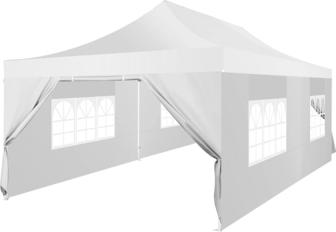 COBIZI 13x26 Pop Up Canopy with 6 Sidewall,Heavy Duty Canopy UPF 50+ All Season Wind Waterproof Commercial Outdoor Wedding Party Tents for Parties Canopy Gazebo with Roller Bag(13 x 26 ft White)