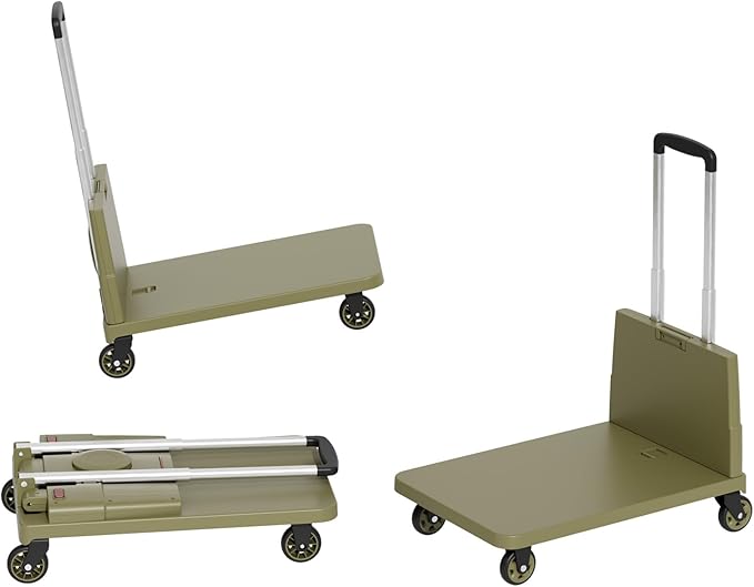 Collapsible Wagon Cart Heavy-Duty 330 lbs Capacity: Foldable Utility Cart with All-Terrain Wheels for Groceries/Beach/Camping, Rolling Crate Hand Truck Dolly with Platform Utility Trolley Cart,Green