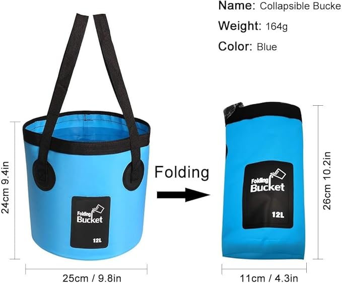 Collapsible Bucket with Handle, Multifunctional Foldable Water Container for Camping, Hiking, Traveling, Fishing, Washing, Gardening, Waterproof, Durable, Lightweight, Black