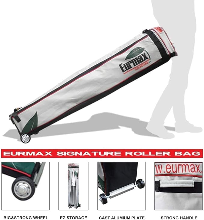 Eurmax USA 10'x20' Pop-up Canopy Tent Commercial Instant Canopies with 4 Removable Zipper End Side Walls and Roller Bag, Bonus 6 SandBags(White)