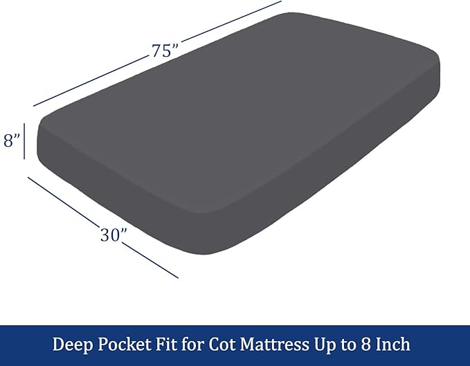 Cot Sheets 30" x 75" - 4 PCs Cot Sheet Set - 600TC 100% Cotton Sheet Set - Cot Size Fitted Sheets Perfect for Narrow Twin/Camp Bunk/Rvs Bunk/Guest Beds/Trifold Mattress, 4-8" Deep Pocket - Dark Grey