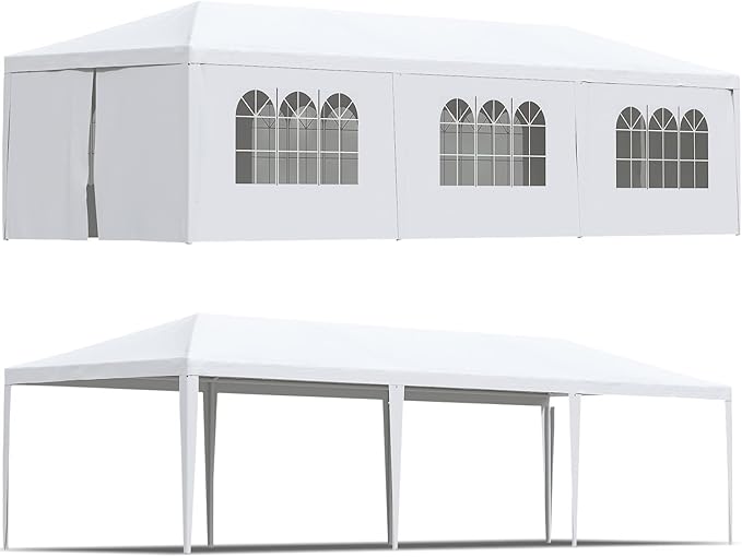 Greesum 10x30 Outdoor Canopy, Gazebo Shelter with 8 Side Removable Walls, Waterproof Shelter for Party Wedding BBQ Events, White