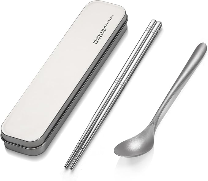 Pure Titanium Cutlery Set Chopsticks Fork Spoon Table Knife Portable Reusable Travel Tool Set (2)