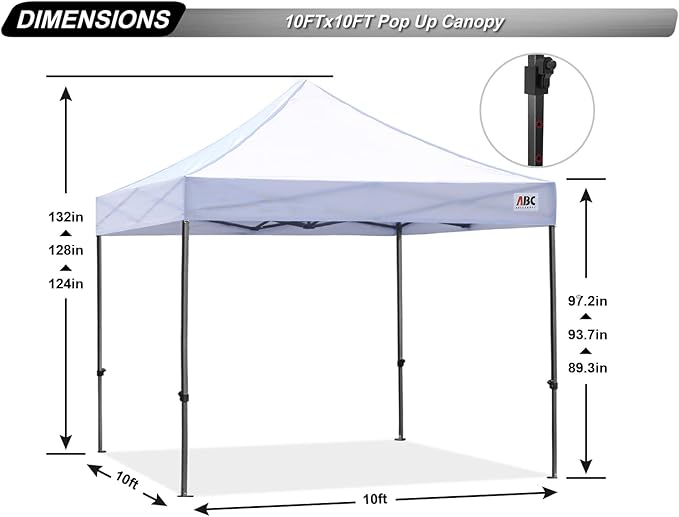ABCCANOPY Patio Pop Up Canopy Tent 10x10 Commercial-Series (White)