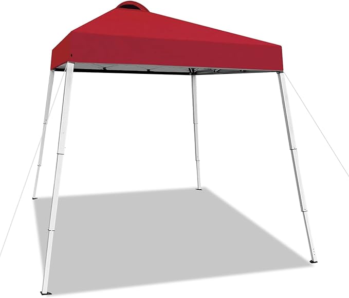 8x8 Top Pop Up Canopy Tent with Central Lock Design, Slant Legs, Backpack, Easy Outdoor Sun Shade for Events, Parties, Camping(Red)