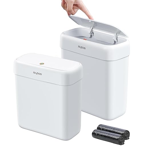 funest 2 Pack Bathroom Trash Can with Lid, 3 Gal/12 L & 2.7 Gal/10L Garbage Can with Pop-Up Lid, Small Spaces Plastic Trash Can, Slim Trash Bin Waste Basket for Bathroom,Rv, Office, White