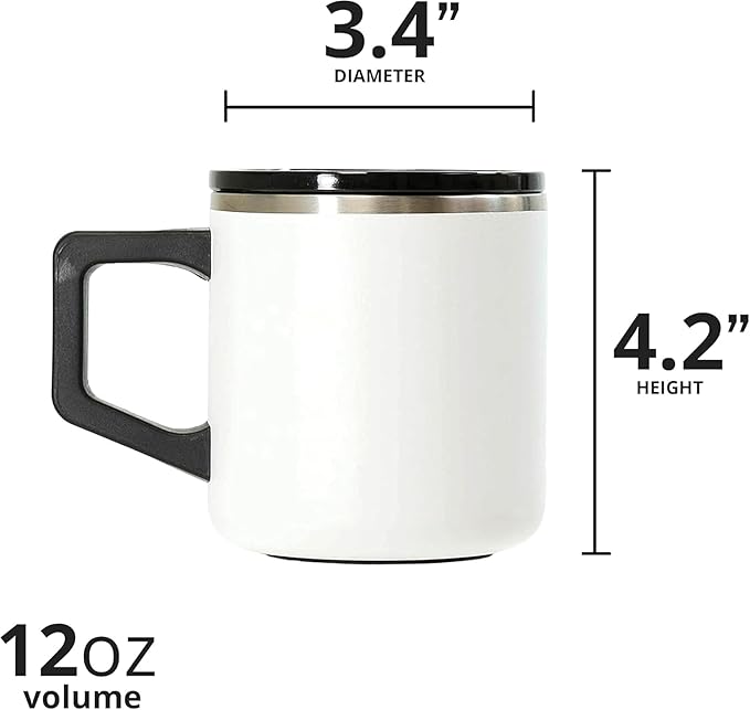 Elemental Insulated Coffee Mug - Triple-Wall Stainless Steel Summit Travel Cup for Hot and Cold Drinks - Thermal Coffee Mug with Lid and Handle for Camping, Office & Travel 12oz - White