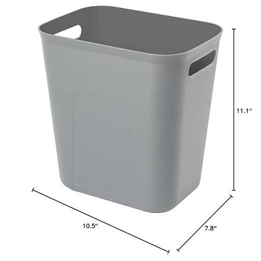 UUJOLY Plastic Small Trash Can Wastebasket, Garbage Container Basket for Bathrooms, Laundry Room, Kitchens, Offices, Kids Rooms, Dorms, 3.5 Gallon, 3.5 Gallon, Grey