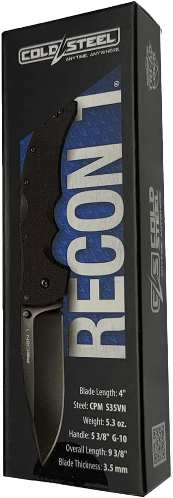 Cold Steel Recon 1 4" S35VN Razor-Sharp Blade 5.375" G-10 Handle Tactical Folding Knife w/Tri-Ad Lock, Ambidextrous Pocket/Belt Clip