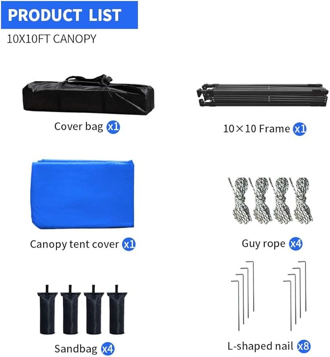 10x10 Pop Up Canopy Tent, Instant Outdoor Canopy with Sand Bags Waterproof Sun Shade Easy Up Tents for Parties,Canopy for Camping Beach Parties (Blue)