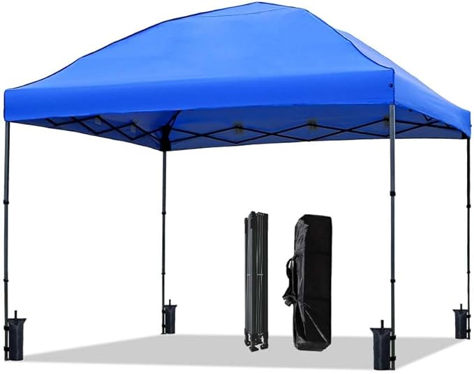 10x10 Pop Up Canopy Tent, Instant Outdoor Canopy with Sand Bags Waterproof Sun Shade Easy Up Tents for Parties,Canopy for Camping Beach Parties (Blue)