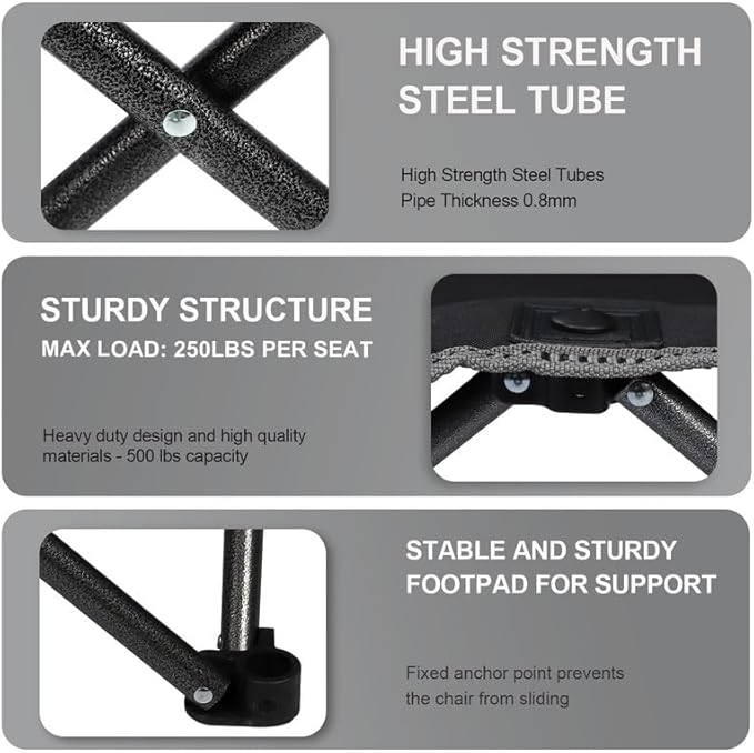 3 Piece Portable Camping Chairs Set,Folding Lawn Chair Set with Cup Holder,Outdoor Heavy Duty Comfy Chairs,Loveseat Chair Perfect for Family Hiking,Picnics and Beach Trips,Black