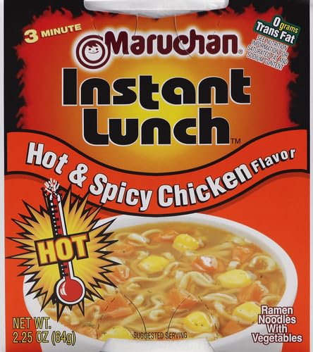 Maruchan Instant Lunch Hot & Spicy Chicken, Ramen Noodle Soup, Microwaveable Meal, 2.25 Oz, 12 Count