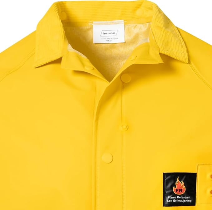 Ironwear 9221FR Flame Retardant Rain Jacket Riding Coat with Detachable Hood and Vented Back Yellow