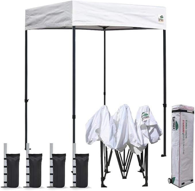 Eurmax USA 5x5 Flat Top Pop Up Canopy Tent Outdoor Portable Instant Shelter Bonus 4 SandBags (Flat White)