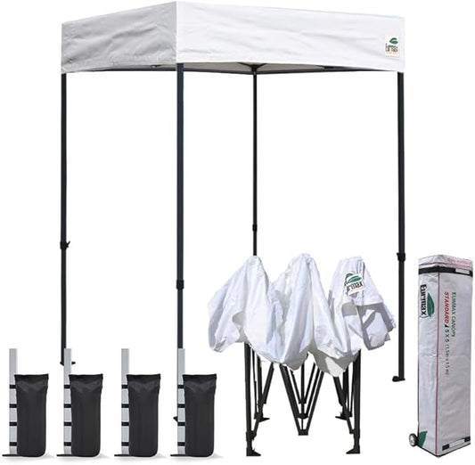 Eurmax USA 5x5 Flat Top Pop Up Canopy Tent Outdoor Portable Instant Shelter Bonus 4 SandBags (Flat White)