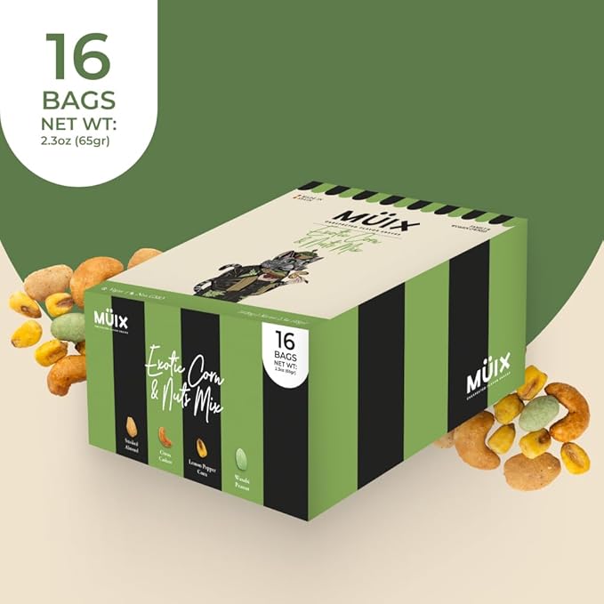 Müix Snacks, Special Flavor Trail Mix, Exotic Mix, Mix Snacks (Smoked Almond, Citrus Cashew, Peppper Lemon Corn, Wasabi Peanut) - 2.3 Ounce Bags (Pack of 16 Bags)