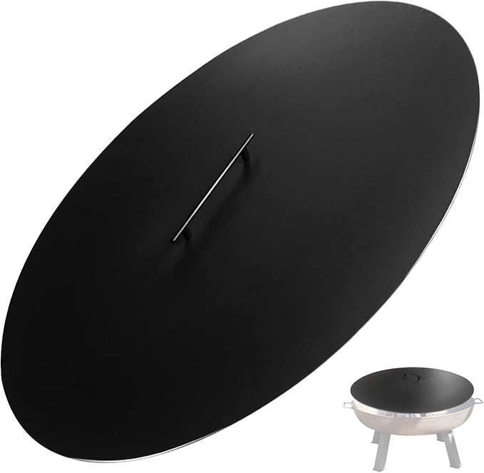 28" Fire Pit Lid Round Outdoor Fireplace Cover Lid Heat Resistant Flat Burner Pan Cover for Round Patio Fire Pit Prevent Sparks, Snuff Campfire