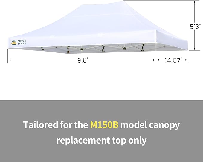 CROWN SHADES 10x15 Canopy Replacement Top - Only Compatible with Crown Shades M150B Series, Canopy Top Cover with Air Vent, White (Top Only)
