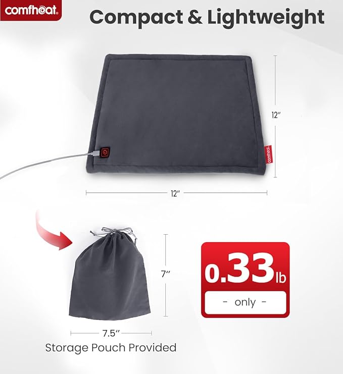 USB Plug-in Heating Pad for Travel Warmth Outdoors, Non-Rechargeable Small Heated Pad 5V Heat Therapy for Pain Relief Abdomen Cramps, 3 Heat Settings & Auto Shut Off (12"x 12") Grey