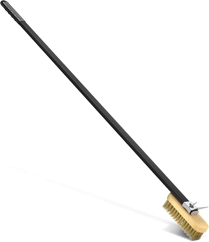 G.a HOMEFAVOR Pizza Oven Brush with Scraper, 46.5 inch Long Handle (Detachable), Brass Bristles for Pizza Oven