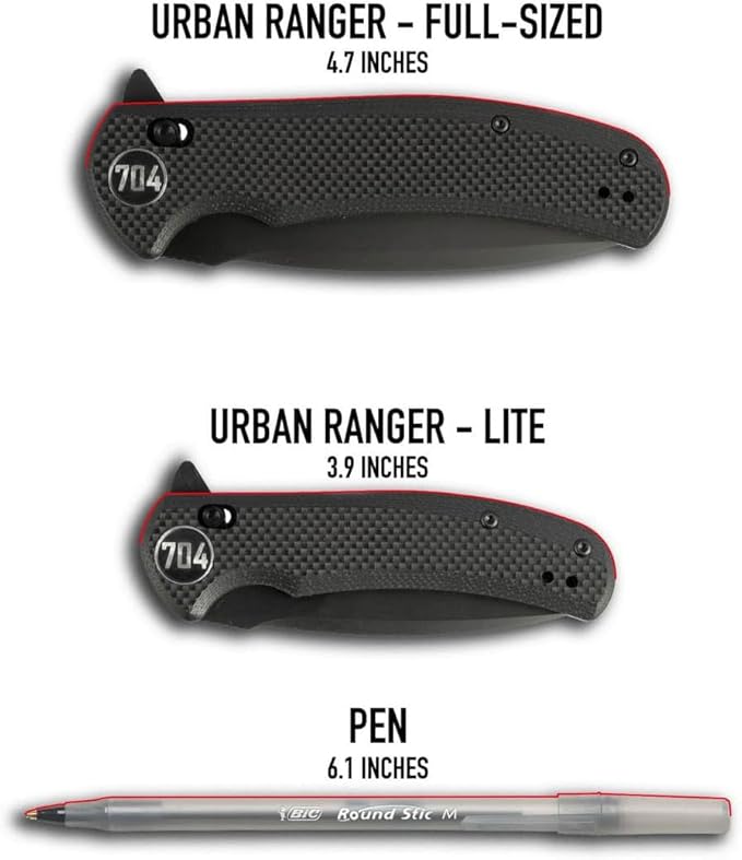 704 Gear Urban Ranger Lite V2 | EDC Folding Pocket Knife with Ambidextrous Thumbstud and Crossbar Lock | 2.91" Blade, 14C28N Steel, Reversible Pocket Clip | Black/Black