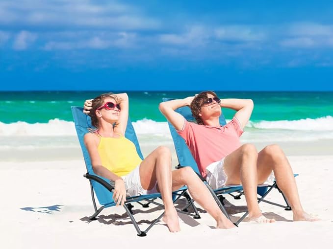 ptlsy Beach Chairs for Adults 2 Pack, High Back Folding Beach Chairs, Lightweight and Portable for Outdoor, Beach, Camping, Lawn, Music Festival, with Cup Holder
