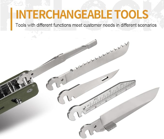 ROXON S503G 9 in 1 Mini Multi Tool EDC Pocket Knife Multitool with G10 Handle,Scissors,Screwdriver,Threader,Awl, Flat Screwdriver,Ruler,Tweezers for Outdoors Fishing Camping,Gifts for Men (Green)