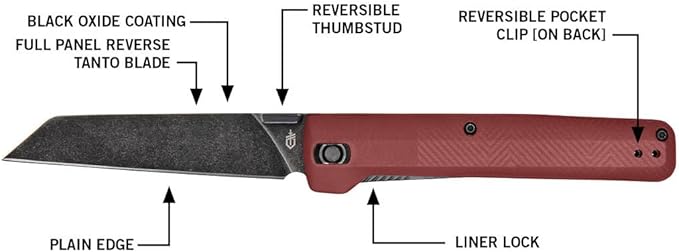Gerber Gear Pledge Pocket Knife with Pocket Clip - 3.7" Full Panel Plain Edge Blade Folding Knife - EDC Gear and Equipment - Drab Red