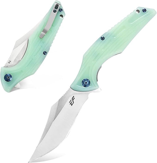 Eafengrow EF924 Folding Knife D2 Steel Blade + G10 Handle camping Knife Outdoor EDC TOOL (Jade)
