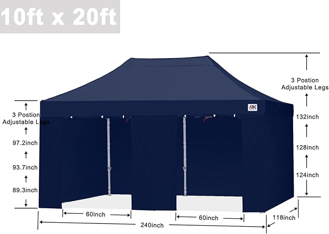 ABCCANOPY Easy Pop Up Canopy Tent with Sidewalls 10X20 Commercial -Series, Navy Blue