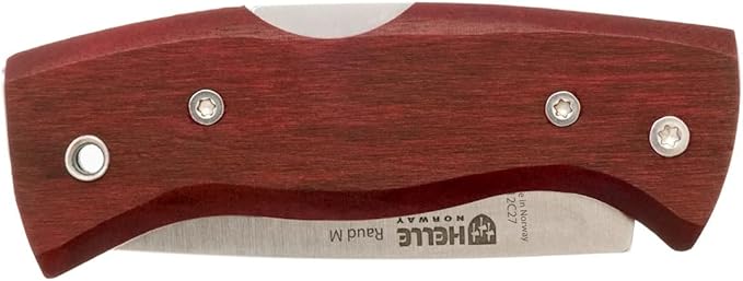 HELLE Knives - Raud M - Folding Pocket Knife - 2.72" Stainless Steel Blade with Red Birch Handle & Detachable Clip - Made in Norway