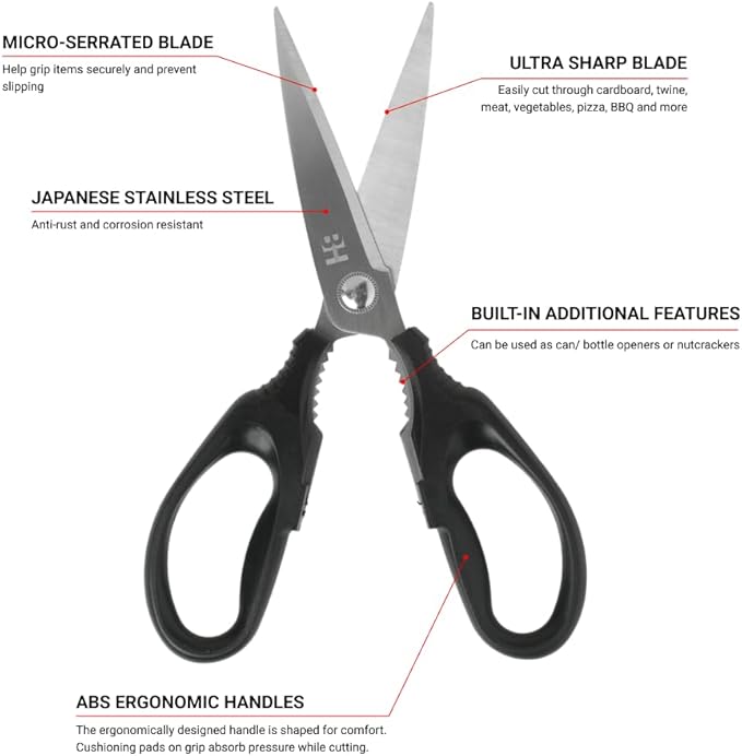 BOWERY HOME Kitchen Scissors - Heavy Duty Kitchen Shears - Lightweight Scissors - For Cutting Food, Meat, Fish, Vegetable - NOT MADE IN CHINA - Multi-purpose Kitchen Shears (8 inches)