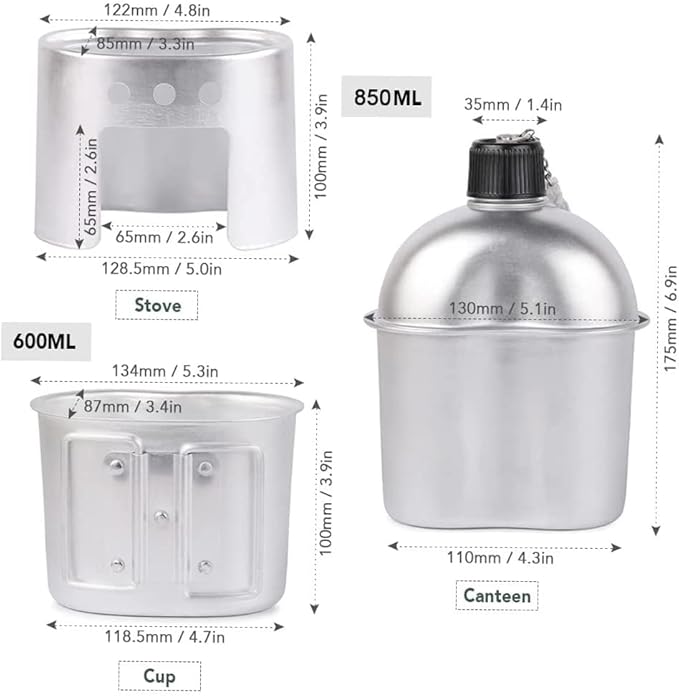 Canteen Cup Stove Pouch Kit Military Canteen with Cup for Outdoor Camping Survival Hiking Backpacking