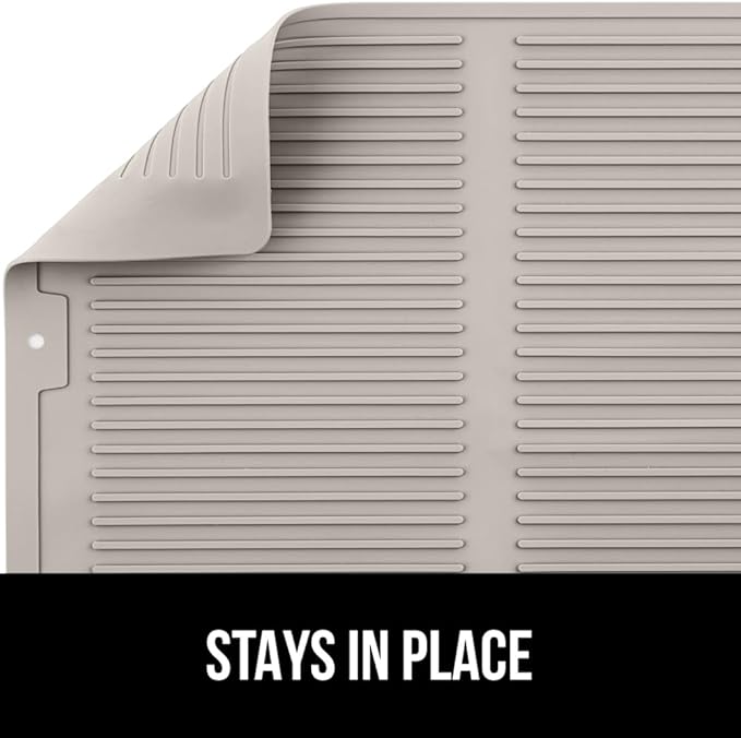 GORILLA GRIP 100% BPA-Free Patented Silicone Dish Drying Mat for Kitchen Counter, 18x24 Inch, Water Catching Ribbed Design, Easy Clean Waterproof Sink Liner, Heat Resistant, Fits Under Rack, Almond