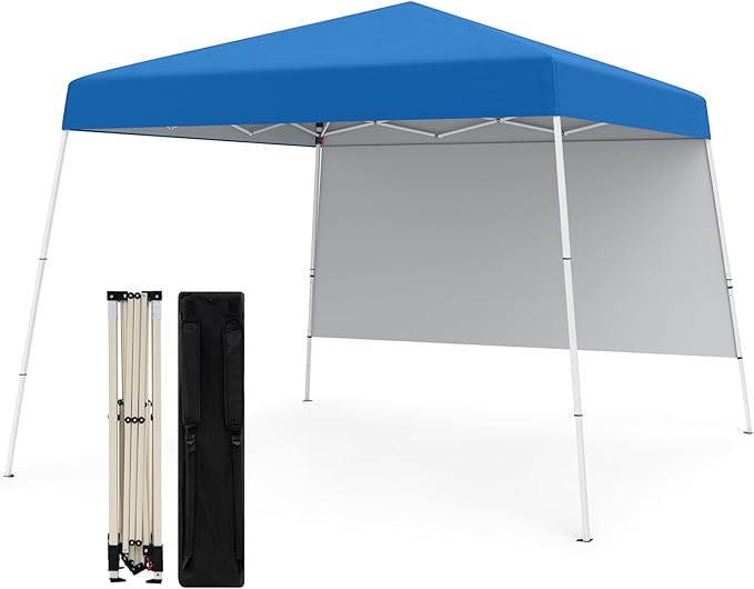 Tangkula 10x10 FT Pop Up Canopy with Sidewall, UPF 50+ Easy Setup Outdoor Tent with Backpack, 4 Stakes, Portable Heavy-Duty Canopy Tent for Party Events Camping Picnic, 10x10 Base, 8x8 Top