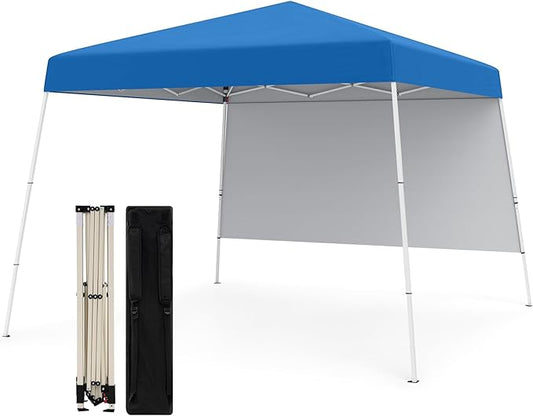 Tangkula 10x10 FT Pop Up Canopy with Sidewall, UPF 50+ Easy Setup Outdoor Tent with Backpack, 4 Stakes, Portable Heavy-Duty Canopy Tent for Party Events Camping Picnic, 10x10 Base, 8x8 Top