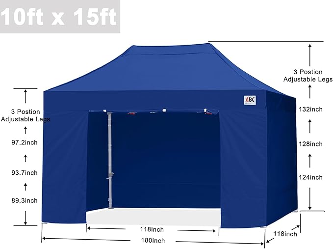ABCCANOPY Easy Pop Up Canopy Tent with Sidewalls 10x15 Commercial -Series,Navy Blue