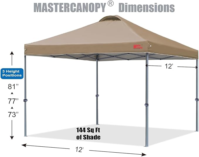 MASTERCANOPY Durable Pop-up Canopy Tent with Roller Bag (12x12, Khaki)