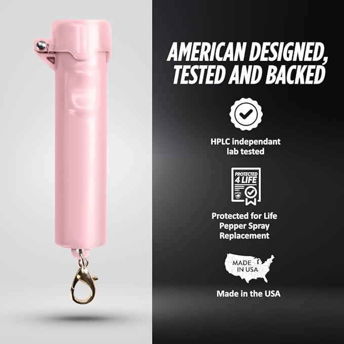 Guard Dog Security Packin' Heat, World’s Smallest Pepper Spray Self Defense for Women, Police Strength with Keychain Snap Clip, Compact Design, Long Range, UV Dye, Push-Button Safety Cap