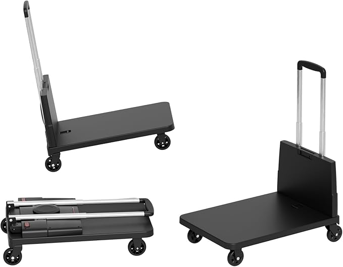 Folding Trolley for Moving, 330 lbs Heavy Duty Luggage,4 Wheel Foldable,Expandable Platform with Bungee Cord, Portable Moving Utility Carts Cart Utility Carts Trolley Cart, (Black, L)