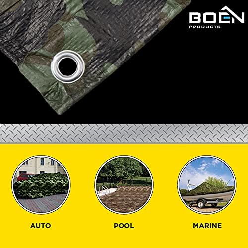 Heavy Duty Tarp Waterproof Large Cover | Camo, 10' x 12' 6 Mil Thick | Rip Proof Tarps | Thick Weave Material, UV Resistant Great for Tarpaulin Canopy Tent, Boat, RV or Pool Cover