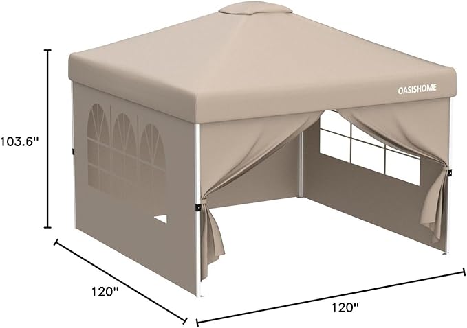 OASISHOME Pop-up Gazebo Instant Portable Canopy Tent 10'x10', Bag, for Patio/Outdoor/Wedding Parties and Events (Khaki, 10X10)