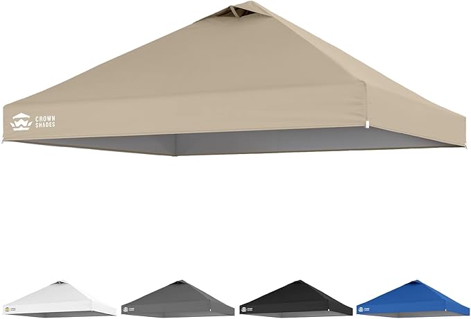 CROWN SHADES 10x10 Canopy Replacement Top - Only Compatible with Crown Shades RM100H Series, Silver Coated with Air Vent, Khaki (Top Only)